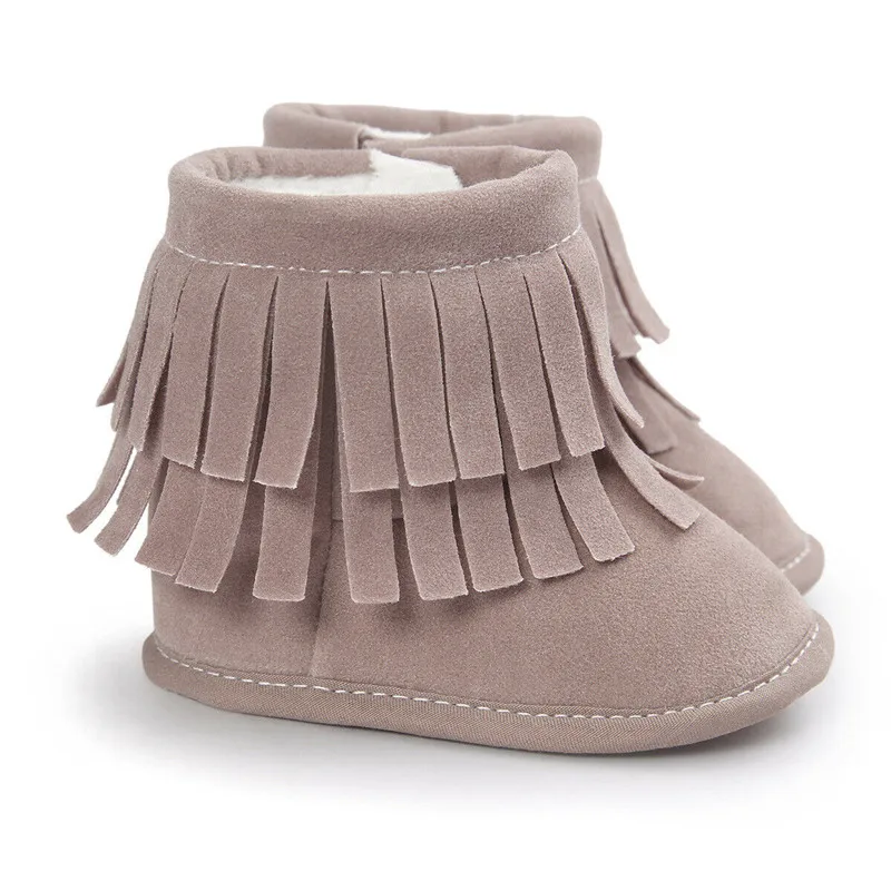 Dark Pink Новая модная зимняя одежда для малышей платье с кисточками для девочек; теплые зимние сапоги для детей, на мягкой подошве детская обувь из материала на основе хлопка - Цвет: Dark Pink