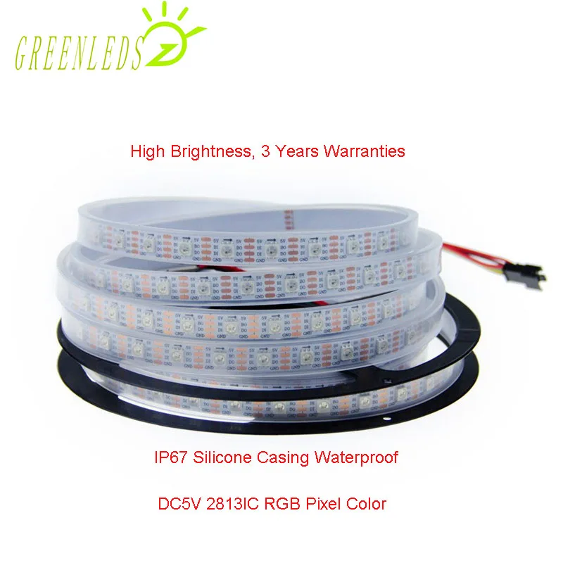 Светодиодные ленты IP20/67 60LED s на метр 2813IC RGB Pixel Color 14 4 Вт/м DC5V гибкие с гарантией 3