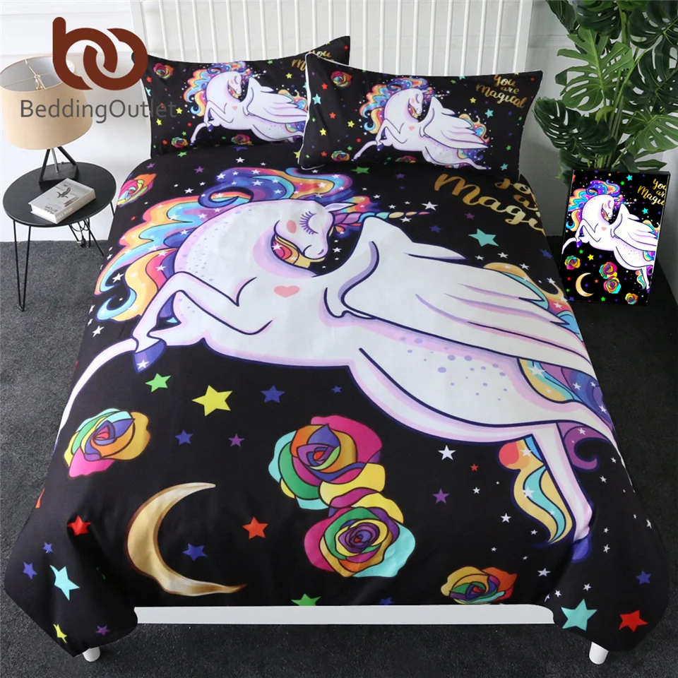 Комплект постельного белья в виде милого единорога цветной пододеяльник с