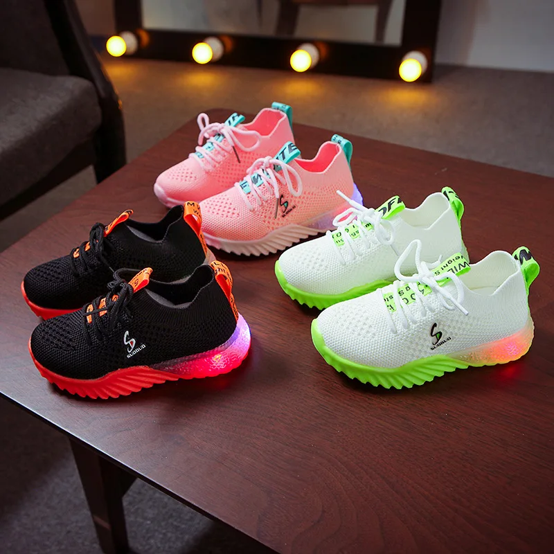 От 1 до 16 лет обувь со светодиодной подсветкой светящиеся кроссовки освещенные Повседневные детские спортивные ботинки для девушек