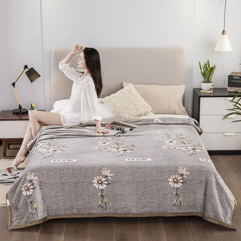 

Coral Fleece Blanket Gray Flower Home Textile Throw on the Bed Soft Plaid Warm Winter Sofa Travel Bedspread Arket