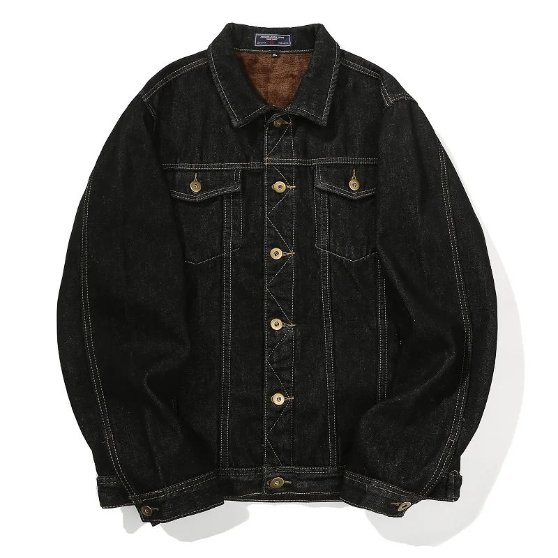 discount  Warm Fleece Cowboy Denim Jacket Men Winter Outdoor Parka Men's Thick Trendy Jacket and Coat Outwear