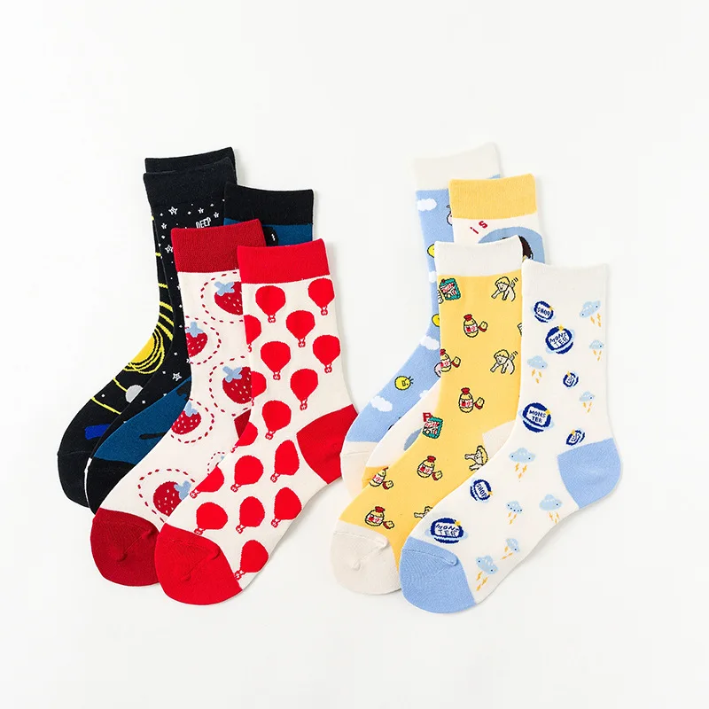 New Spring Women's Cotton Socks Fashion Cartoon Couple Sock Lady Wear-resistant Sports Socks