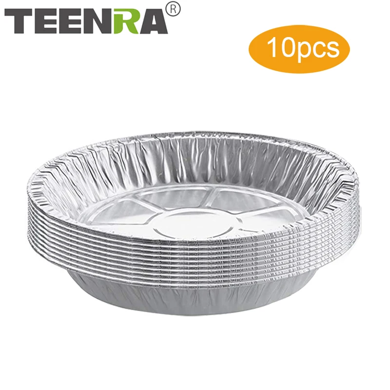 TEENRA Disposable Foil Tin Tray Round BBQ Drip Pan Non stick Aluminium