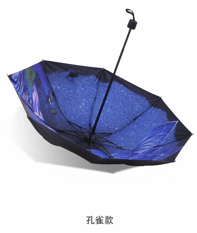 Горячая солнцезащитный черный зонтик настраиваемый Женский Три складной зонтик производители оптом рекламный зонтик