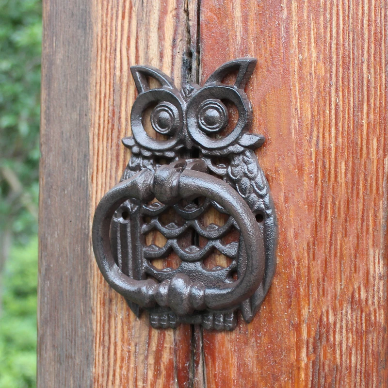 

Retro Hollow Owl Cast Iron Door Knocking With Handle Farm House Accents Handmade Vintage Rustic Home Garden Decor Animal Pulls