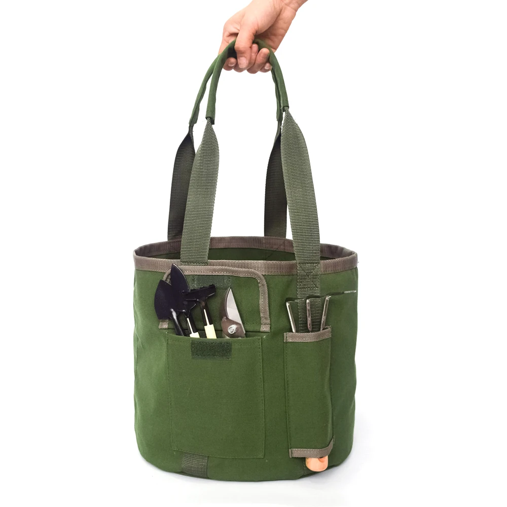 Portable Bucket Tool Bag Garden Bag for Leaves Waterproof Storage Bag Pouch for Garden Tool Foldable Tool Pouch with handle