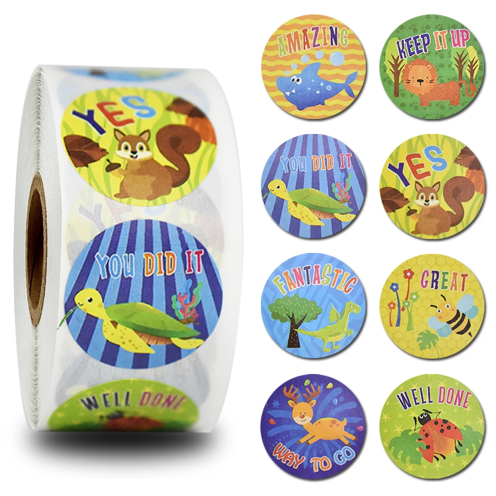 

8 different designs teachers students encourage stickers 500pcs round cartoon inspirational word stickers sealed envelope labels