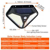 2side 102LED PIR Motion Sensor Solar Energy Street lamp 3 lighting modes Yard Path Home Garden Solar Power Induction Wall Light - Image 3