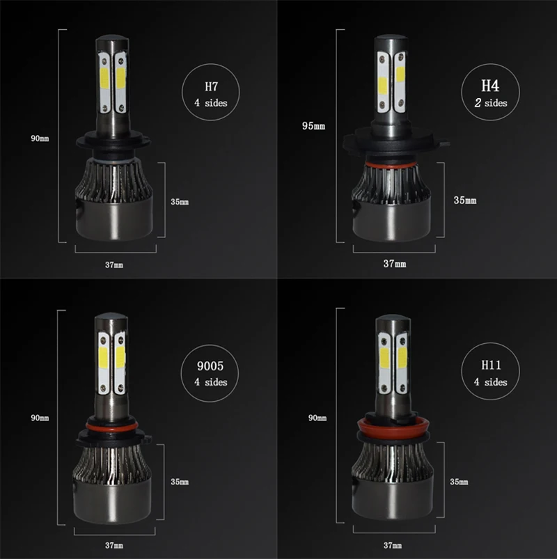 4 стороны H7 светодиодный H4 лампы 12V 80W 9600LM фар автомобиля H1 H11 HB4 HB3 9005 9006 6000K automóviles турбо светодиодный комплект противотуманных фар