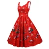 2022 Winter Women Christmas Dress Sexy Spaghetti Strap Vintage Midi Party Vestidos Robe Femme Santa Snowflake Print Xmas Clothes ► Photo 2/6