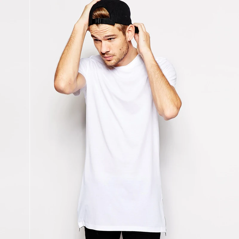 Hip Hop Sisi Ritsleting Panjang T Shirt 