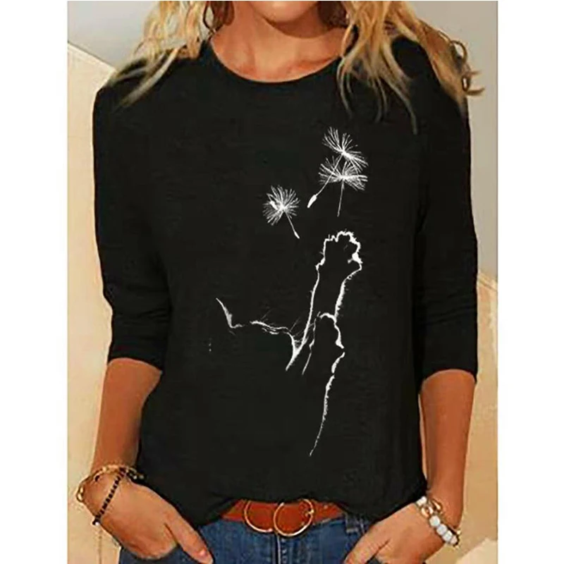 Jesień nowy zabawny nadruk kota odzież damska 2021 wokół szyi w stylu Casual, damska koszulka moda luźne ponadgabarytowych dziewczyna topy koszulki Femme 6 Jesień nowy zabawny nadruk kota odzież damska 2021 wokół szyi w stylu Casual, damska koszulka moda luźne ponadgabarytowych dziewczyna topy koszulki Femme 6