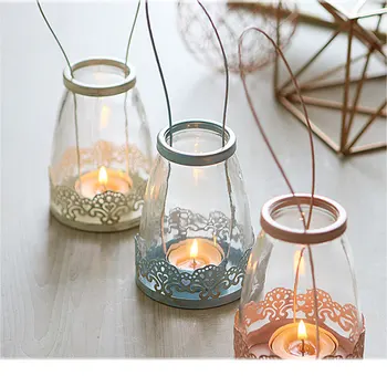 

Retro Hanging Simple Candlestick Nordic Glass Metal Candlestick Creative Living Room Soportes Para Velas Home Decoration MM60ZT