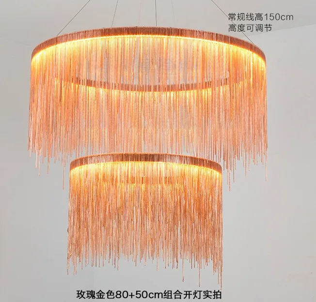 rose golden 80x50cm Ретро винтажный алюминиевый подвесной светильник с кисточками светодиодный пост-современный хромированный подвесной светильник для гостиной спальни ресторана бара - Цвет корпуса: rose golden 80x50cm