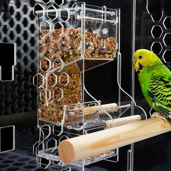 

Automatic Bird Feeder Pet Bird Cage Feeder Food Container Transparent Parrot Feeding Box NEW
