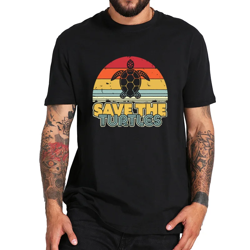 Футболка с принтом «Сохранить черепаху»-футболка в стиле ретро с изображением животных-черепаха, хлопок, высокое качество, дышащая ткань, футболки