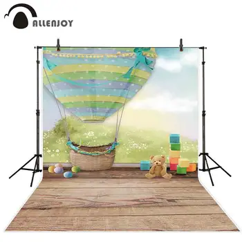 

Allenjoy Easter photogrphic backdrop spring egg teddy bear hot air balloon wooden floor background child photo studio photophone