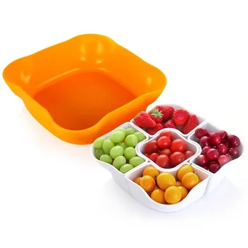 

High-End Candy Snack Serving Tray with Lid Candy Tray Food Storage Box Double Deck Dry Fruit Storage Plates Supplies- Red/Orange