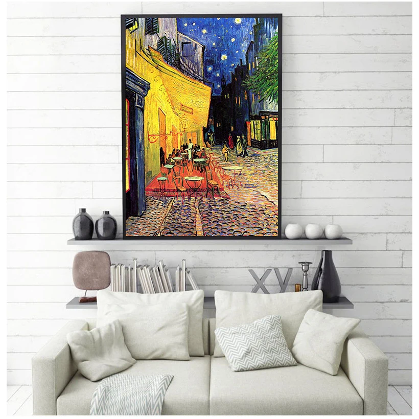 Pintura al óleo de Van Gogh para decoración de sala de estar, póster impreso de cafetería, terraza por la noche, reproducción de lienzo, imágenes artísticas de pared 2