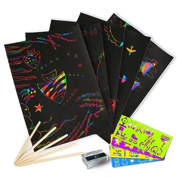 

Rainbow Scratch Paper Set Birthday Gift Home Multifunction DIY Sketch Party Wooden Stylus Drawing Toys Art Crafts For Kids
