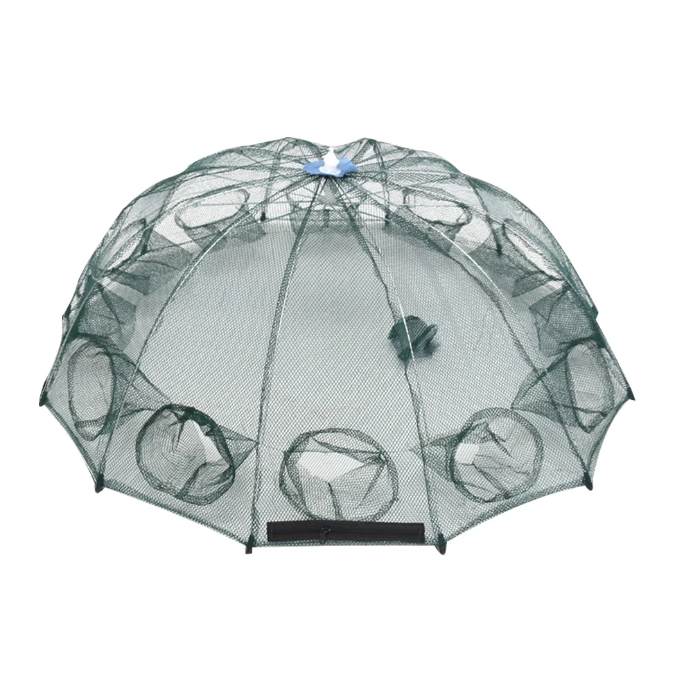 Portable Shrimp Cage Fishing Cage Green Fish Bag Hand Throw Net Fishing Net Durable 12 Holes Practical