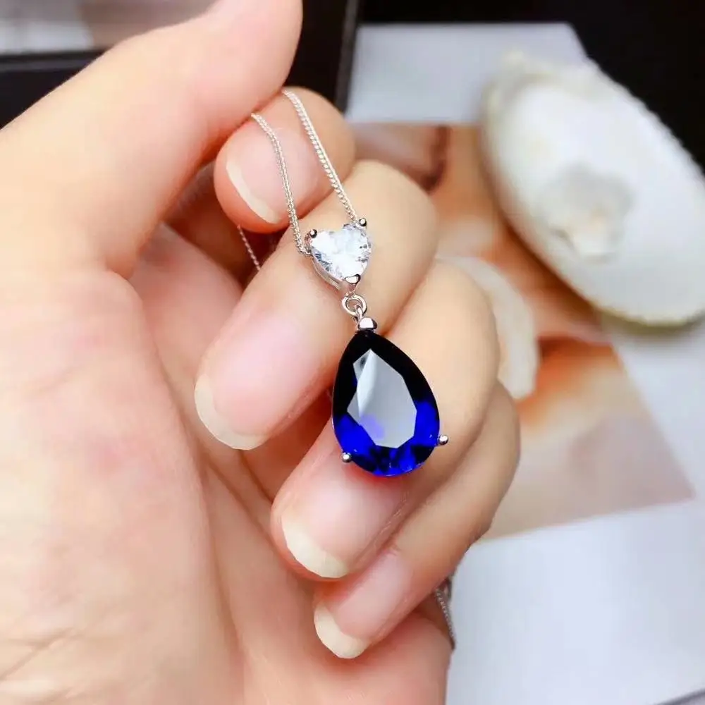 Shilovem 925 серебро Пьезоэлектричество Сапфир Подвеска с черным коженным ремешком модное ожерелье Рождественский подарок mz10143666agl