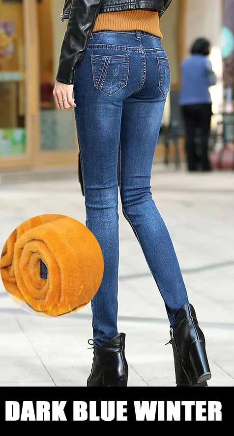 dark blue winter Зимние джинсы для женщин теплые женские узкие брюки для девушек плюс размер узкие джинсы длинные штаны женские джинсы femme плюс размер - Цвет: dark blue winter