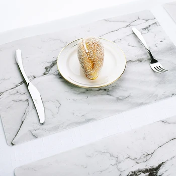 

2pcs PVC Table Mat Waterproof Oil-proof Non-slip High Temperature Heat Insulation Marble Stripe Design Table Mats for Dinner