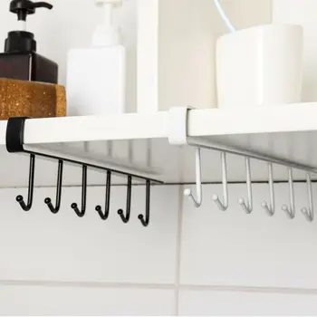 

2020 New Hot Fashion 6 Hooks Metal Under Shelf Mug Cup Cupboard Kitchen Organiser Hanging Rack Holder