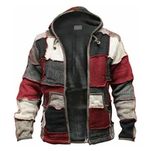 

New Autumn And Winter Zipper Color Matching Cardigan Loose Men Warm Winter Hooded Sweater