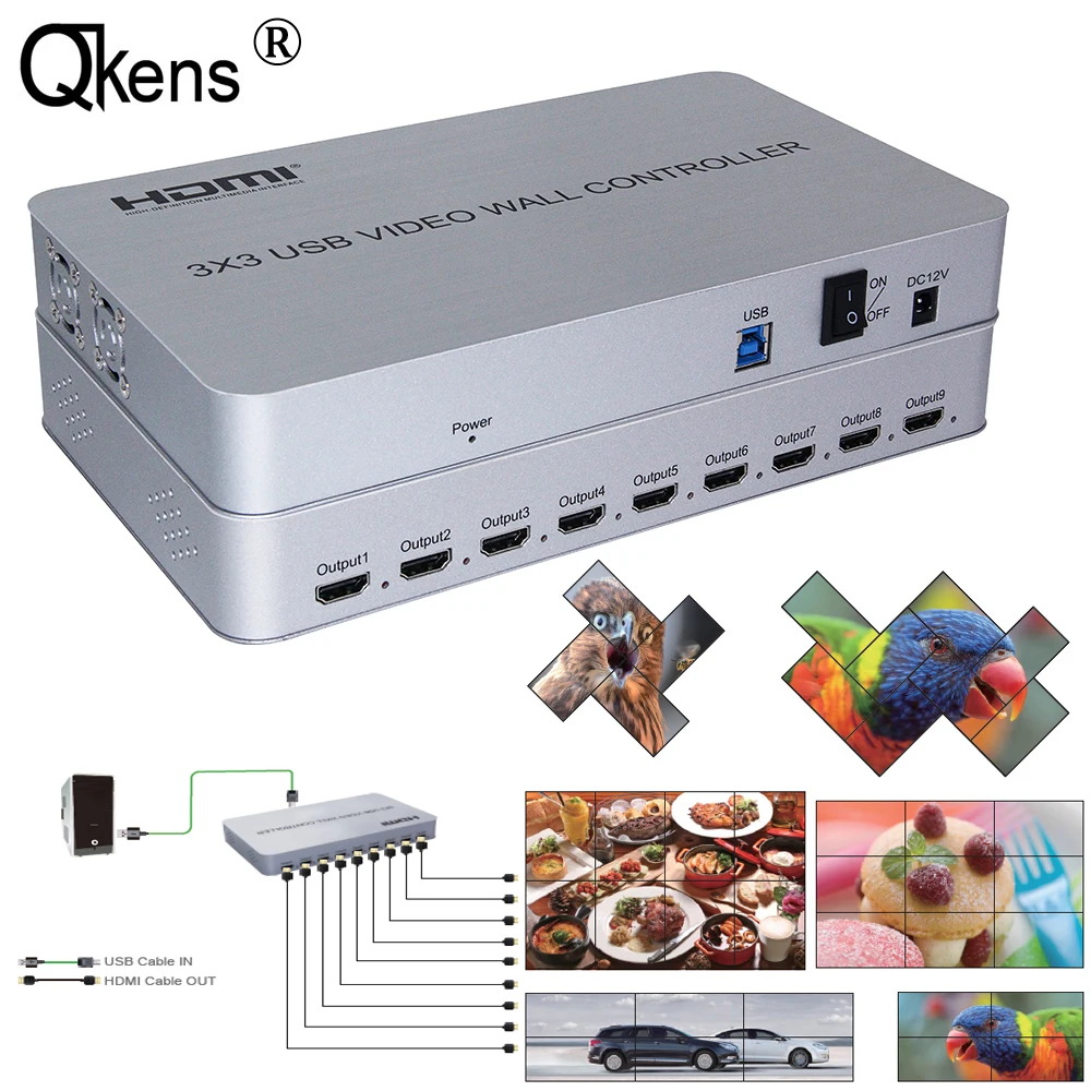 

3x3 USB Video Wall Controller HDMI Video Wall Processor 4K USB 3.0 Input 1080P 9 HDMI Display Converter Art Splicing Stitching