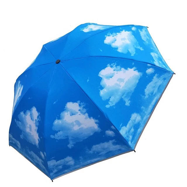 Folding Automatic Reverse Umbrella Rain Women Ladies Auto Big Windproof Inverted Umbrellas Men Night Reflective Strip Parasol 8K - Цвет: Blue Sky