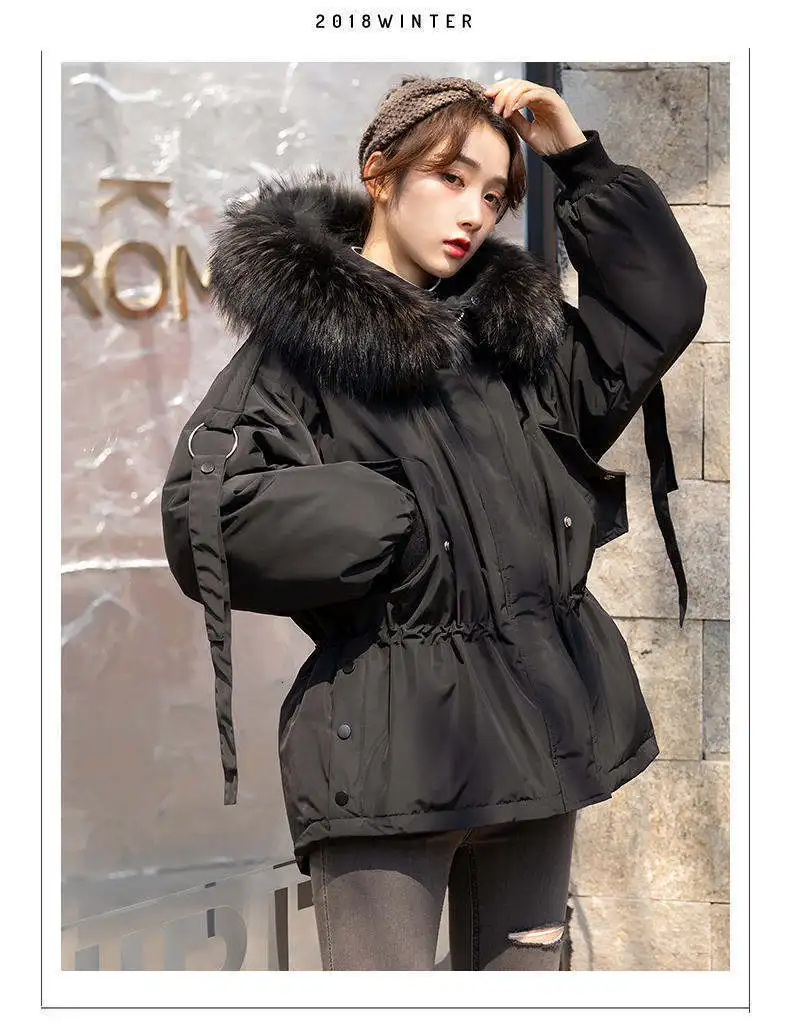 Свободное корейское зимнее пуховое пальто женская теплая пуховая куртка для девочки парка пальто Верхняя одежда на утином пуху Harajuku плюс размер