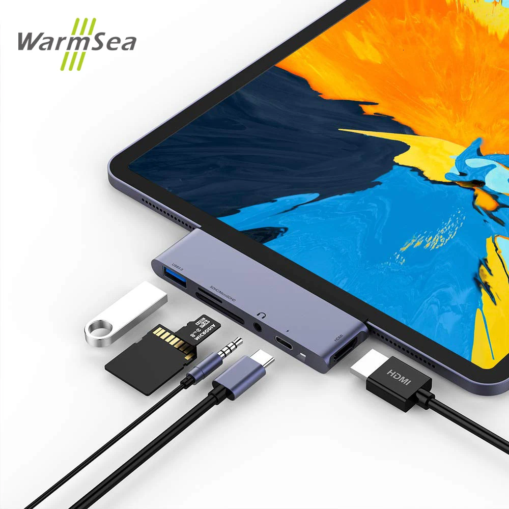 USB C концентратор type C адаптер с 4K HDMI USB-C PD устройство для чтения карт SD TF USB 3,0 3,5 мм разъем порт для iPad Pro Macbook Pro/Air