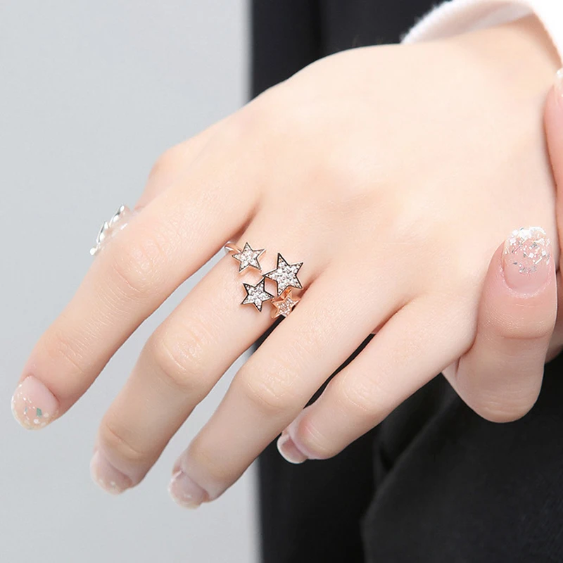 Women Finger Rings Star Opening Zirconia Wedding Party Accessories