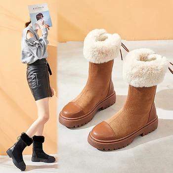 

Anance 2020 winter women's shoes fashion Martin boots British style short boots leather rabbit fur thickening warm women's boots