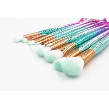 

10pcs Mermaid Make Up Brush Set Maquillaje Proffesional Foundation Eyebrow Brush Lip Concealer Fish tail Bueaty Tool