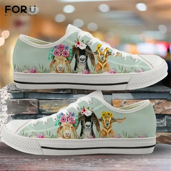 

FORUDESIGNS Cute Animal Goat/Sheep Pattern Woman Low Top Canvas Shoes Spring/Autumn Lace Up Sneakers Brand Designer Female+Shoe