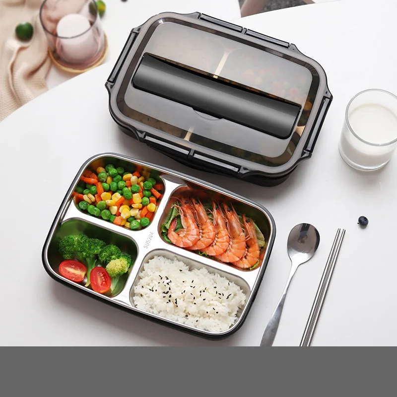 4 Grid Black 304 из нержавеющей стали японский Bento Box Термосумка набор портативный офисный школьный Ланч-бокс для детей и взрослых контейнер для еды - Цвет: 4 Grid Black
