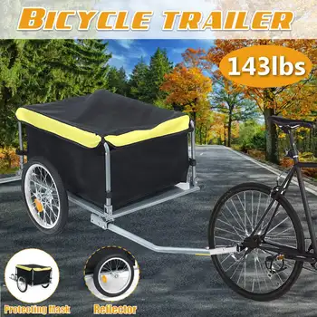 

65kg Load Extra Bicycle Storage Carrier Tool Transport Garden Utility Cart Bike Cargo Luggage Trailer With Rain Cover Steel Fram