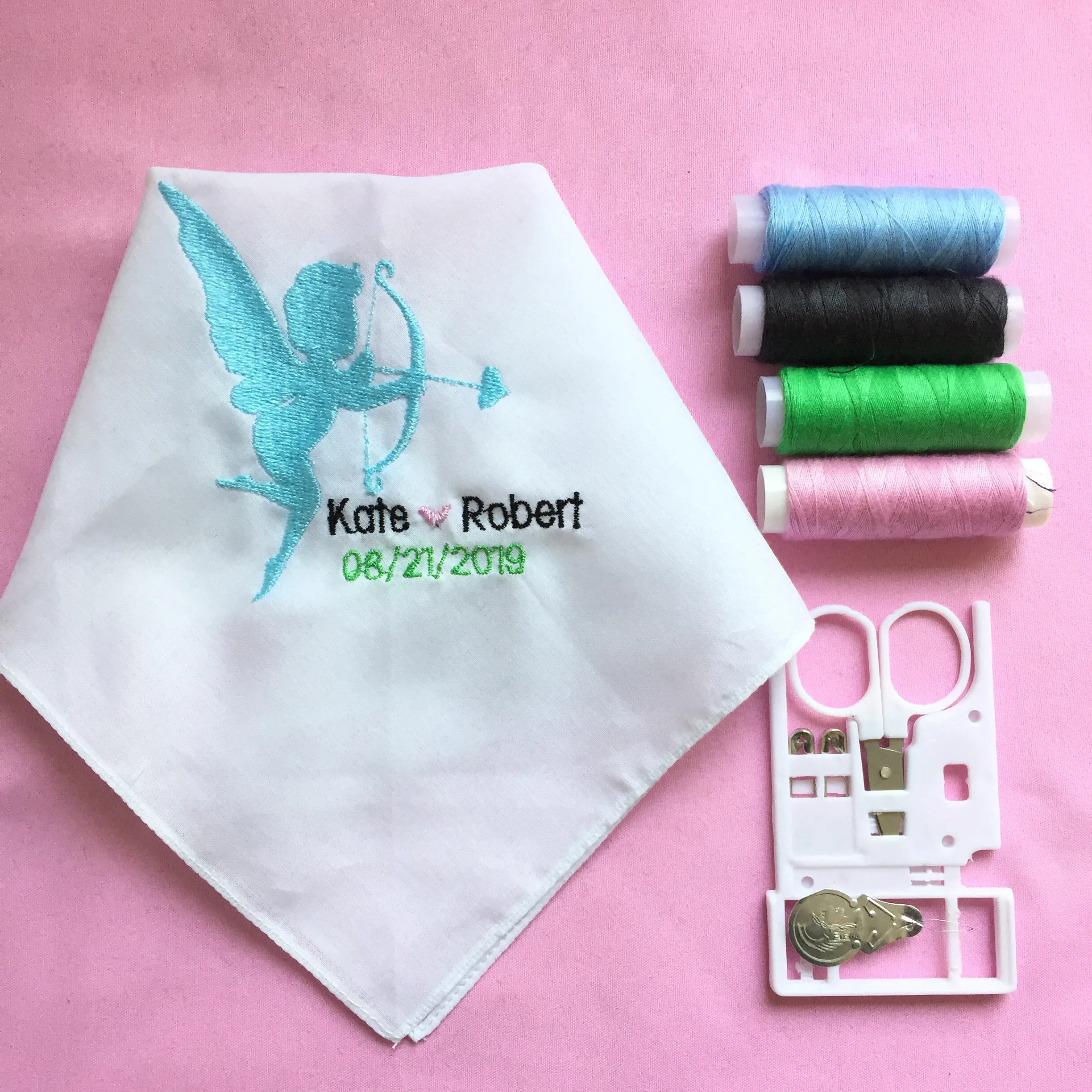 

angel wedding gift custom name and date embroidered wedding handkerchief for bride and groom personalized wedding favor