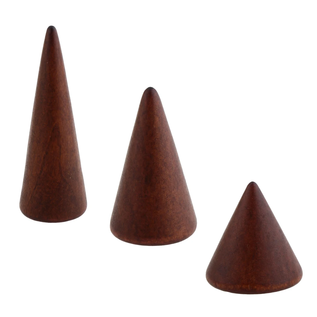 

3pcs Brown Cone Wooden Ring Jewelry Display Stand Organize Holder 3/5/8cm