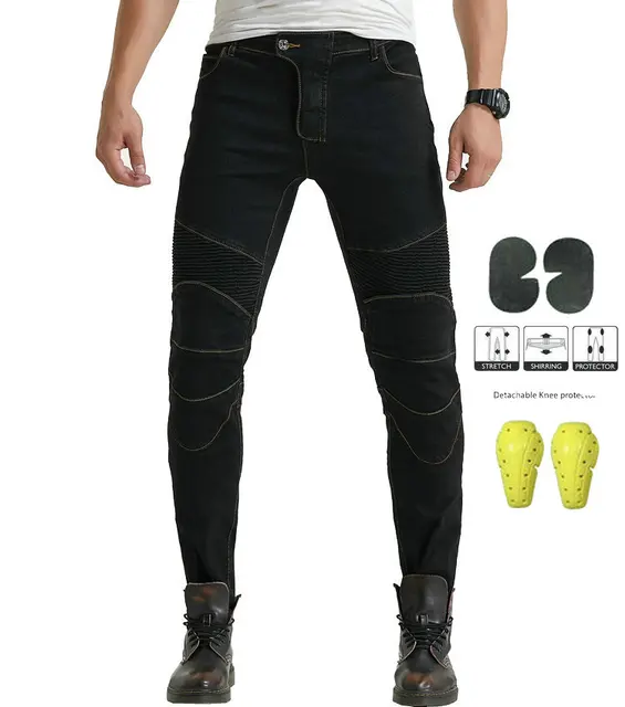 Motorcycle Pants Moto Protection Motocross Jeans Rodilleras Moto Jeans Men Motorcycle Motocross Pants Four Seasons Breathable JES-1- Black