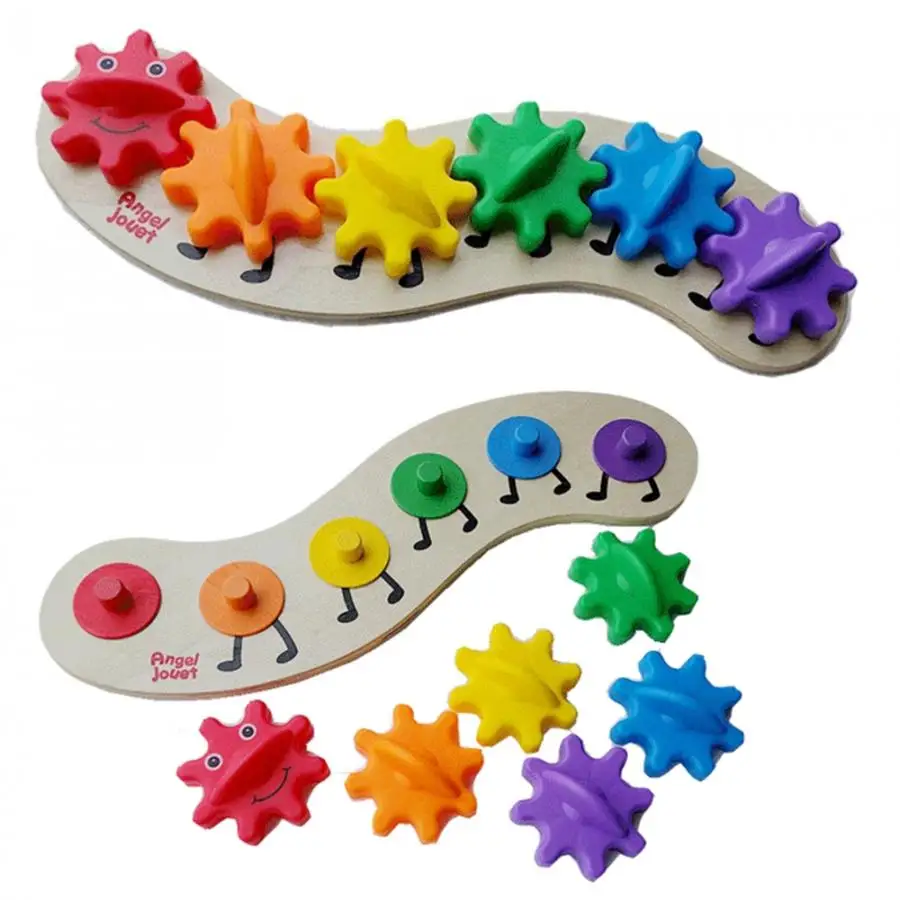 Toys Assembling-Blocks Gear-Assembly Caterpillar-Toys Wooden Education Childrens Colorful