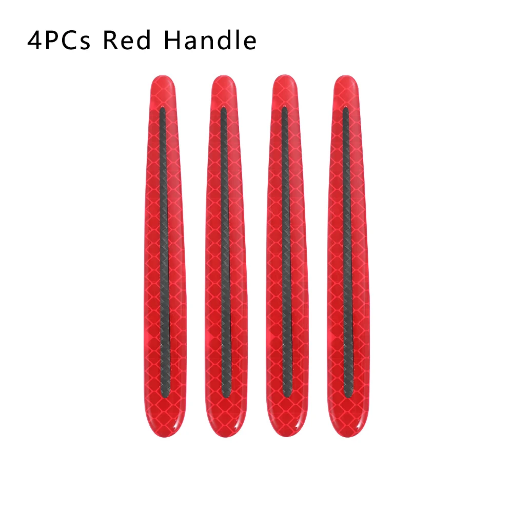 4PCs Red Handle 4 шт. универсальная Светоотражающая Предупреждение ющая полоса бампера дверная ручка крышка чаши наклейка отражатель автомобиля внешние аксессуары - Цвет: 4PCs Red Handle