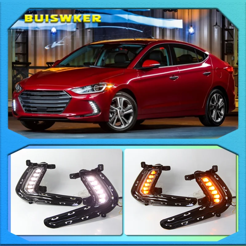 

2Pcs LED fog lamp for Hyundai Elantra 2016 2017 2018 DRL Daytime Running Lights with Yellow Turn signal light drl