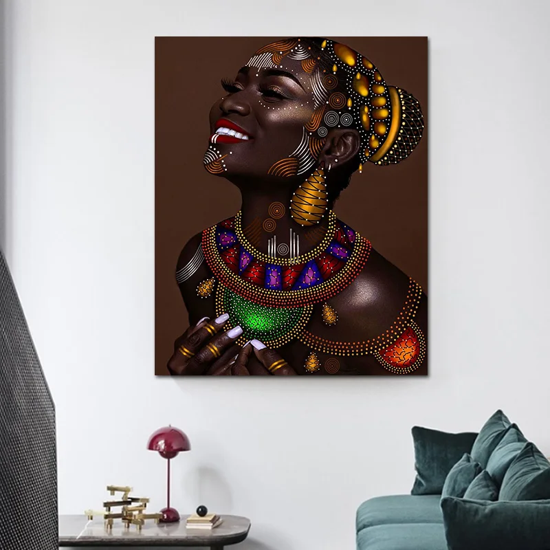 Настенные художественные женские картины, холст, Африканское искусство, портретный плакат, принт, настенные картины для гостиной, decoracion hogar, современный