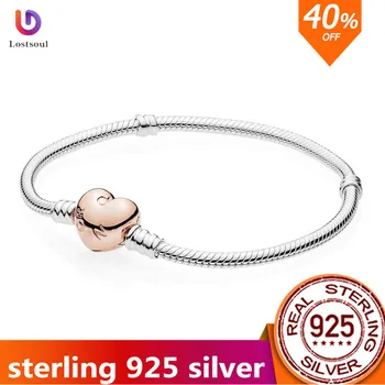 

Lostsoul Charms Fit Original Pandora Bracelets 925 Sterling Silver Rose Gold Silver Heart Love Beads for Women Jewelry Making