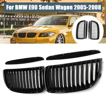 

new 4PCS Front Kidney Grille Grill Gloss Black For BMW E90 3-Series Sedan 2005 2006 2007 2008